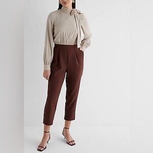 Cream and brown polka dot work style pant romper